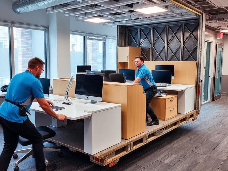 عمال نقل عفش يحملون الأثاث للنقل